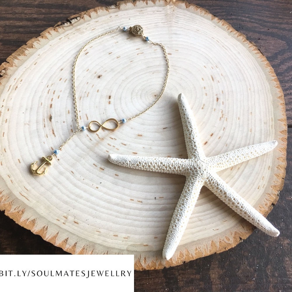 Forever Strong Blue Pearl Gold Anklet // Handmade